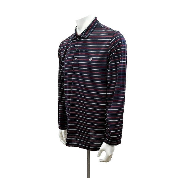 IZOD Polo Shirt Perform X Golf Men's Large Long Sleeve Blue Red Striped - Picture 2 of 4
